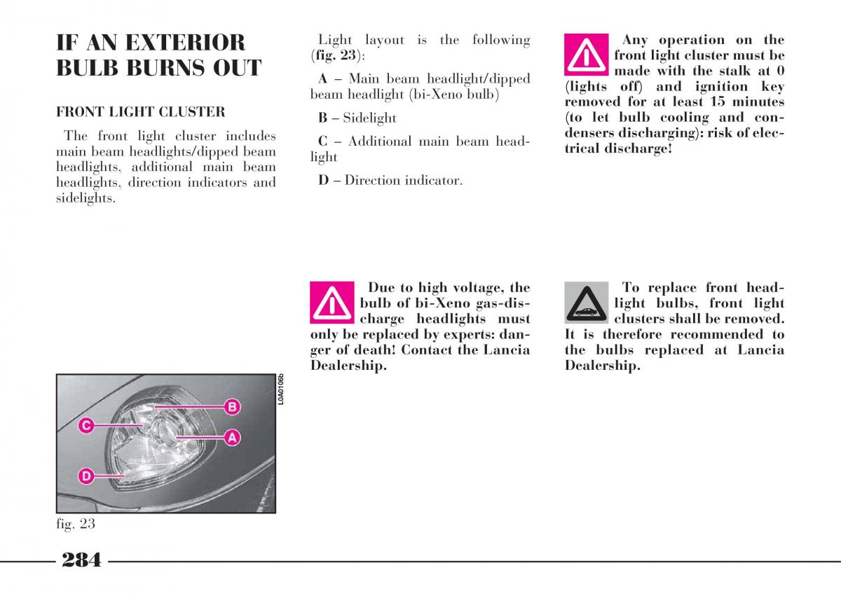 Lancia Thesis owners manual / page 285