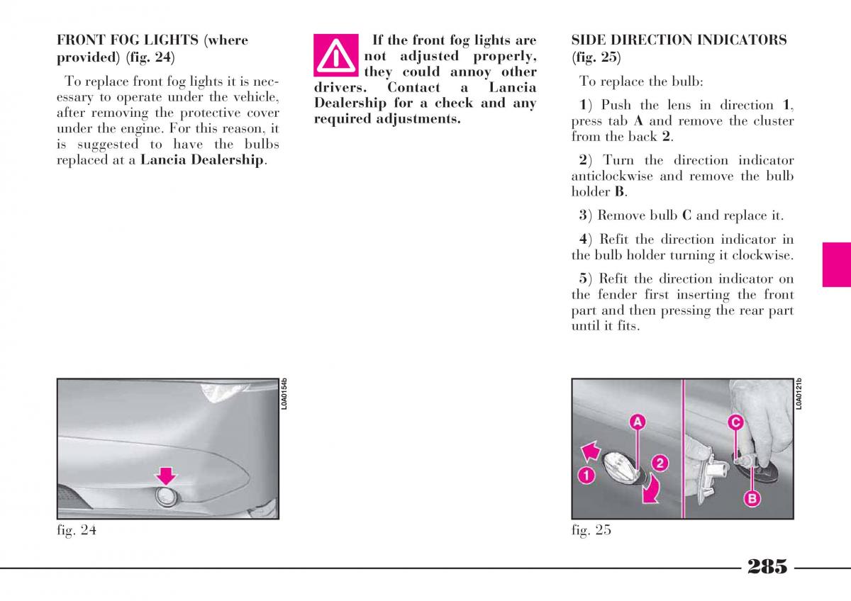 Lancia Thesis owners manual / page 286