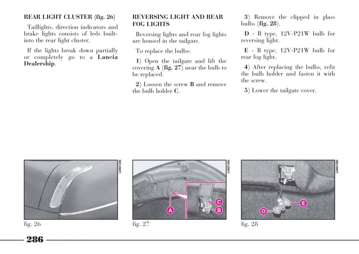 Lancia Thesis owners manual / page 287