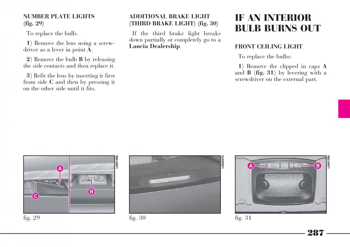 Lancia Thesis owners manual / page 288