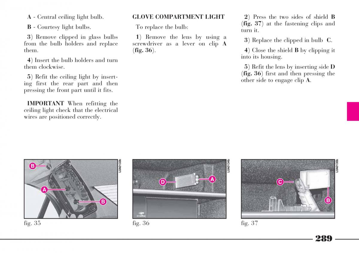 Lancia Thesis owners manual / page 290