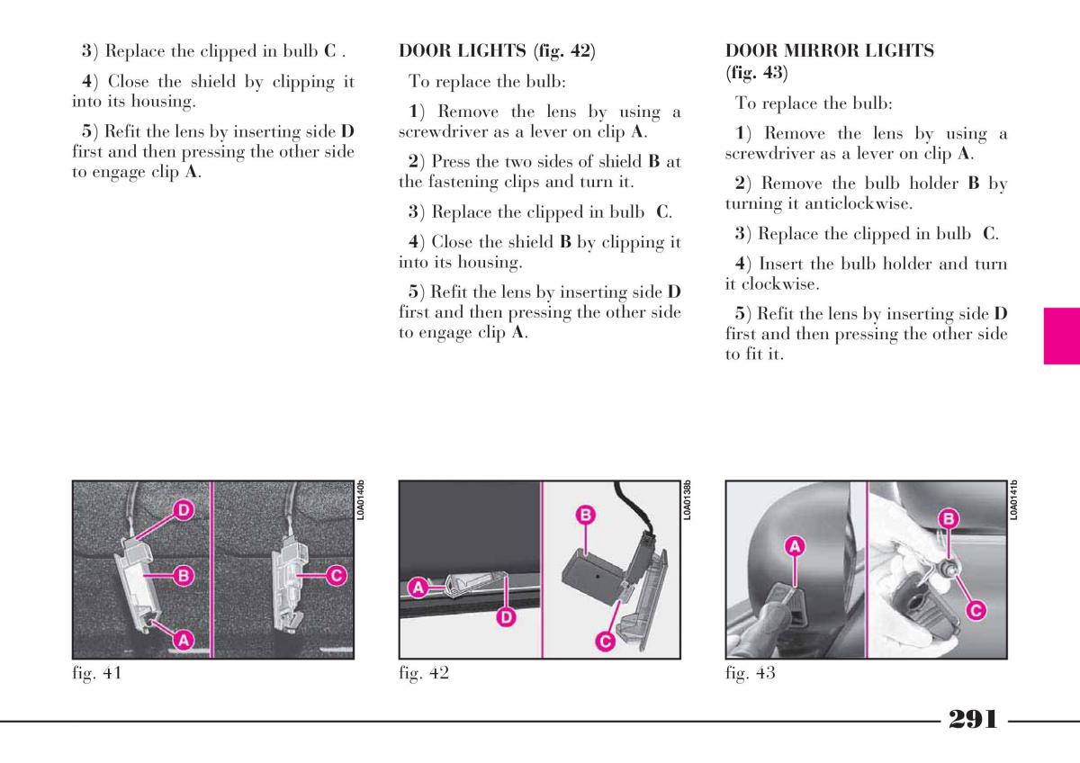 Lancia Thesis owners manual / page 292