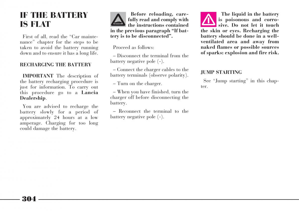 Lancia Thesis owners manual / page 305