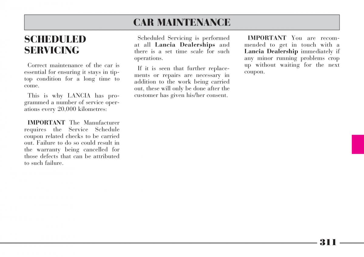 Lancia Thesis owners manual / page 312