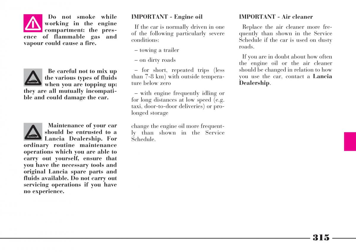 Lancia Thesis owners manual / page 316