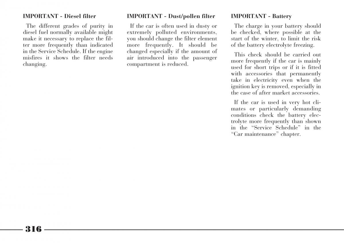 Lancia Thesis owners manual / page 317