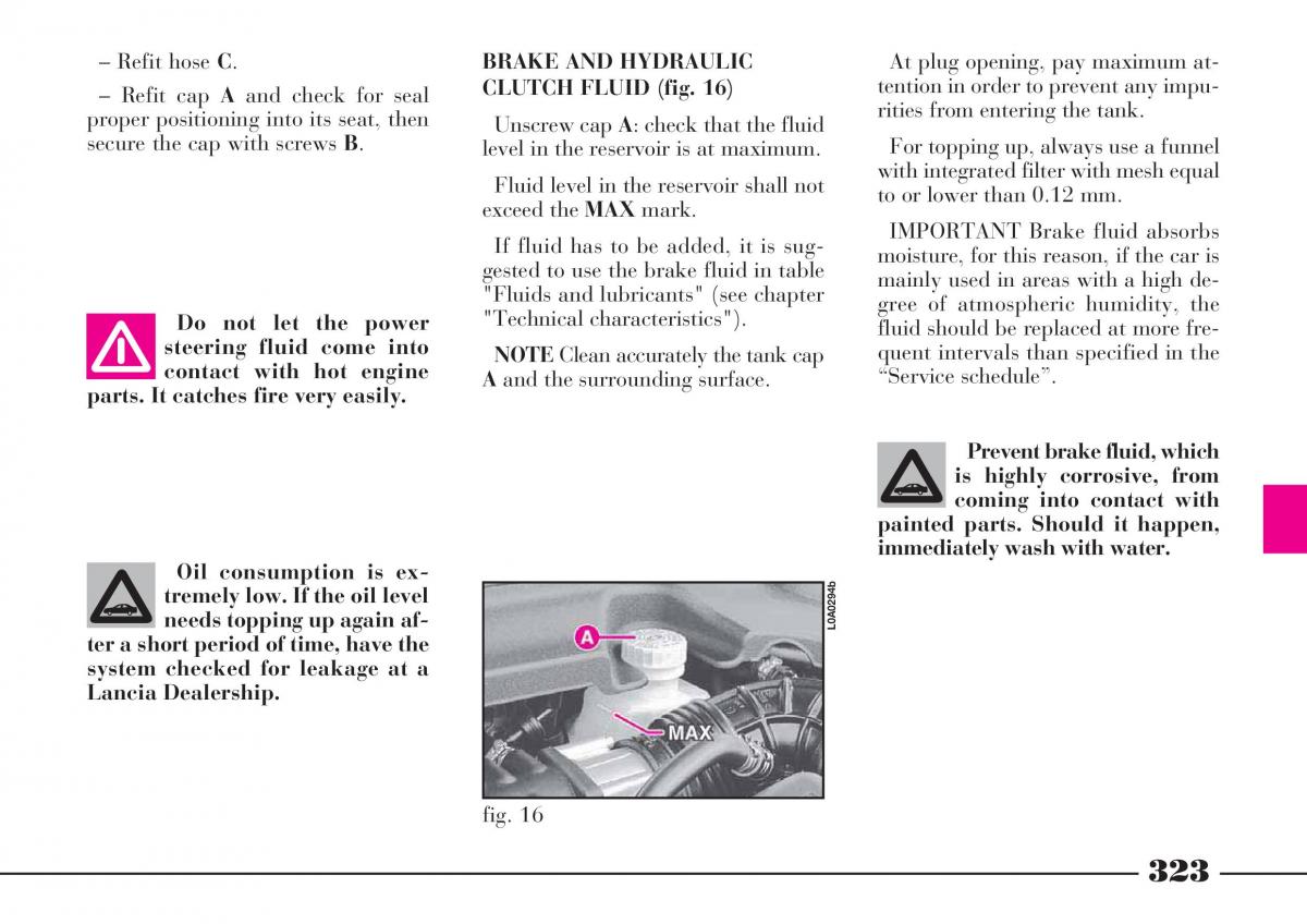 Lancia Thesis owners manual / page 324