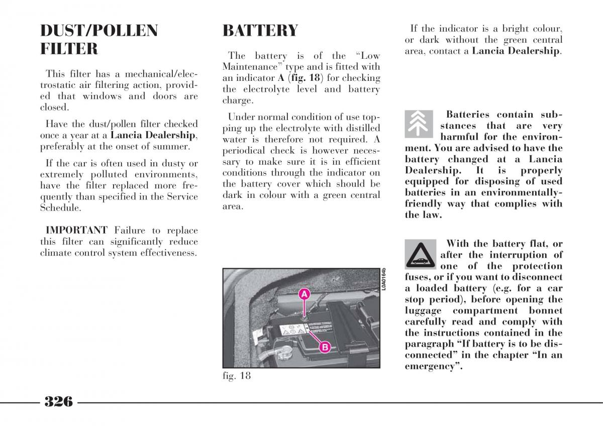 Lancia Thesis owners manual / page 327