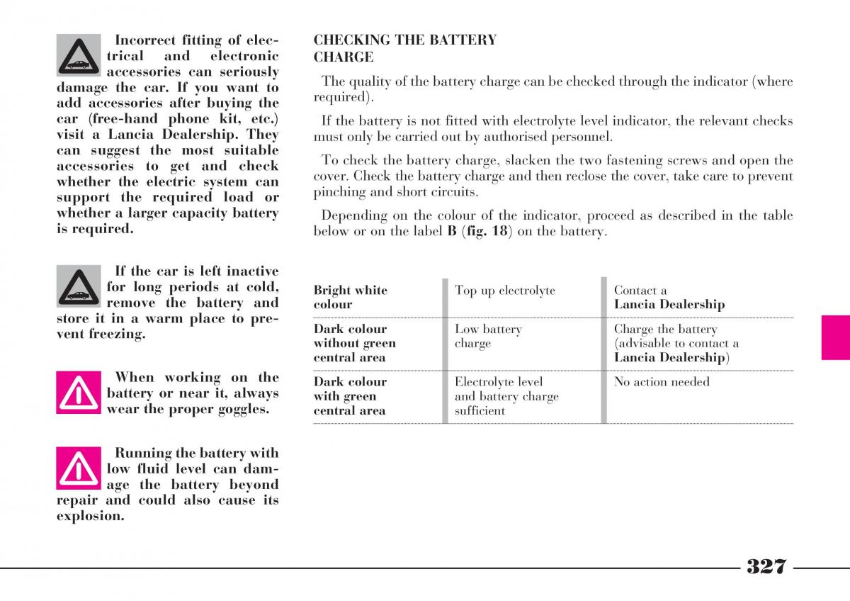 Lancia Thesis owners manual / page 328