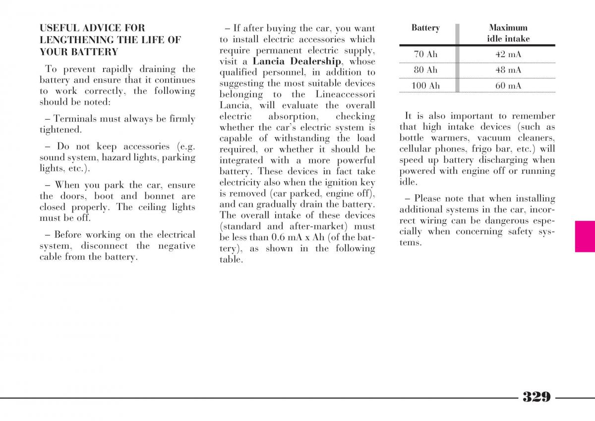 Lancia Thesis owners manual / page 330