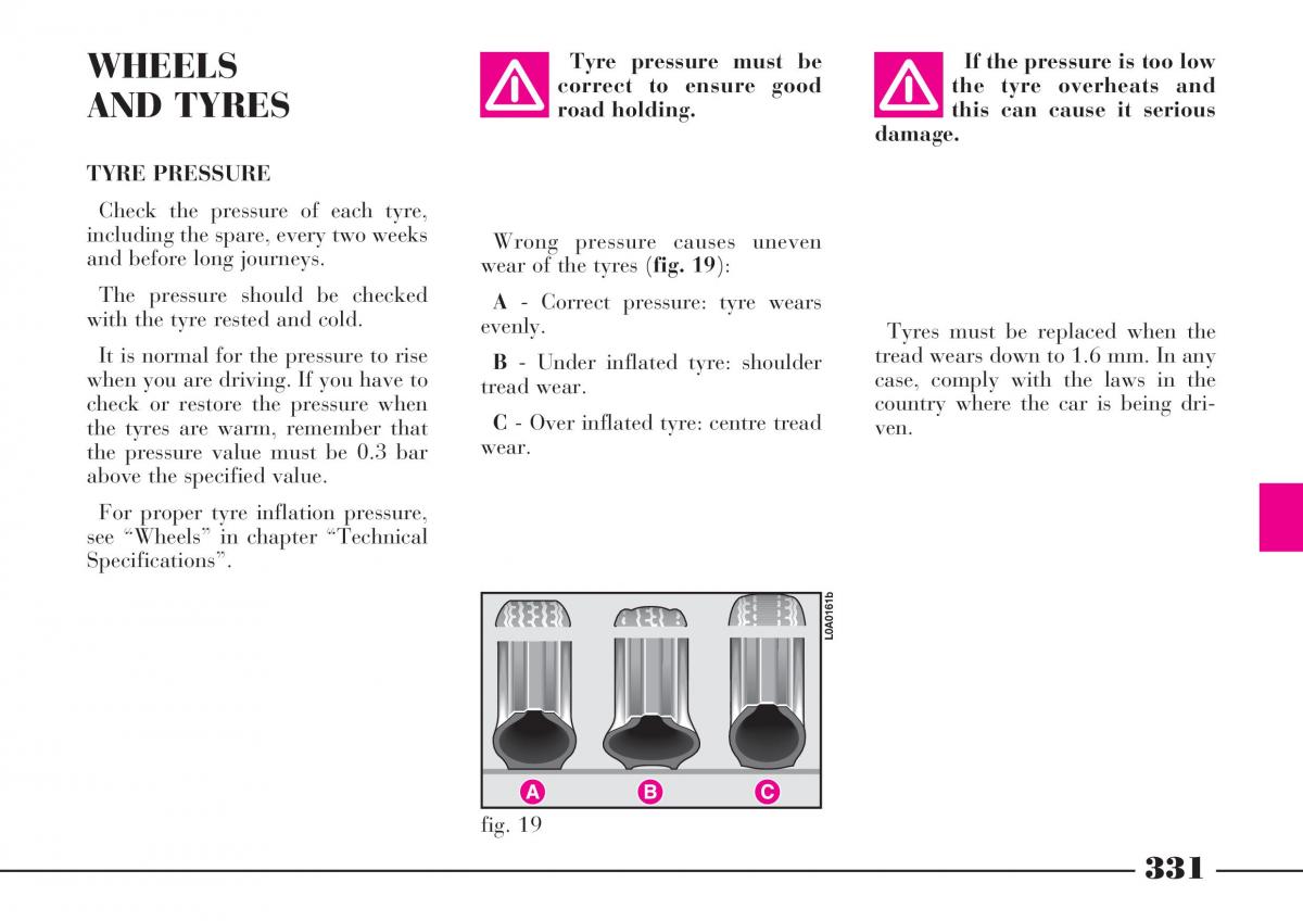 Lancia Thesis owners manual / page 332