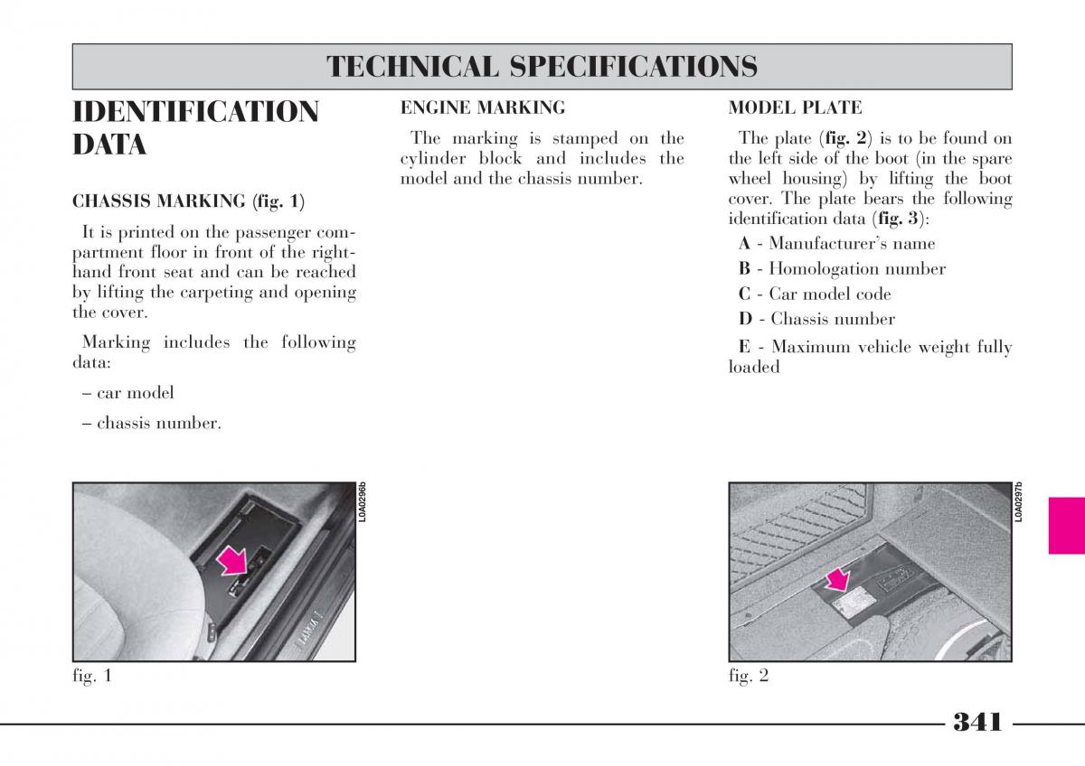 Lancia Thesis owners manual / page 342