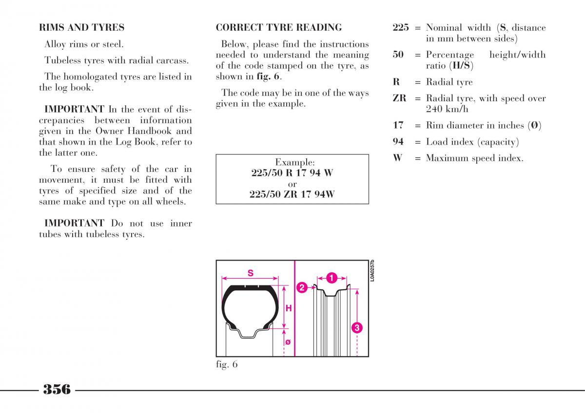 Lancia Thesis owners manual / page 357