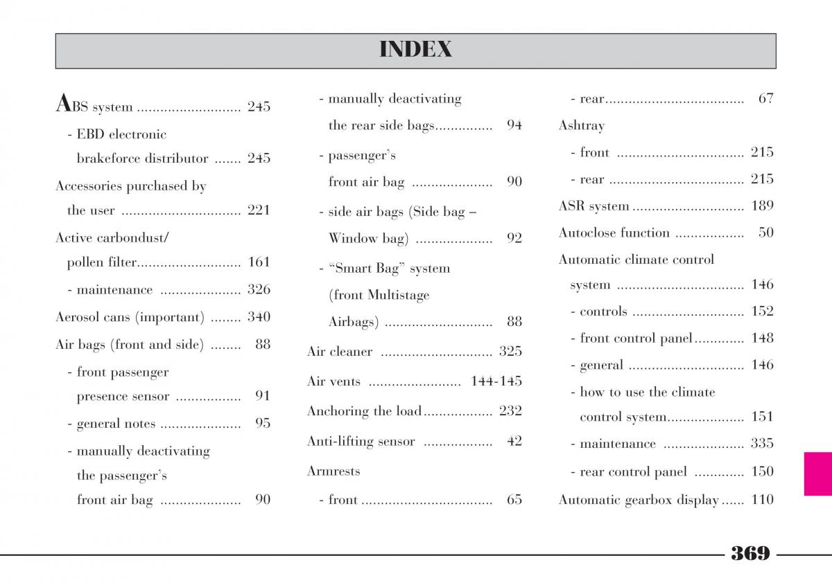 Lancia Thesis owners manual / page 370