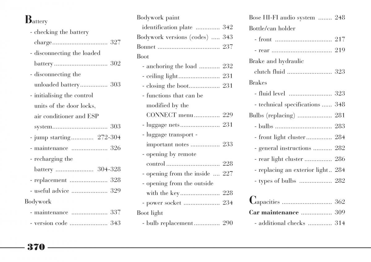 Lancia Thesis owners manual / page 371