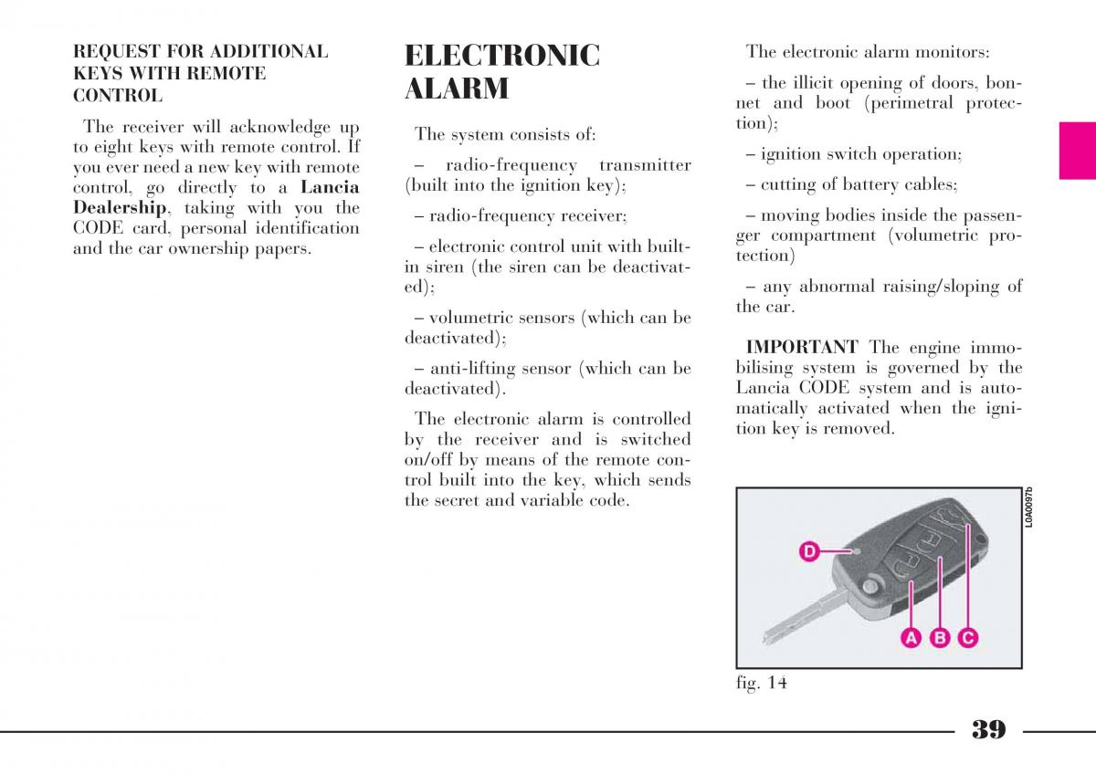 Lancia Thesis owners manual / page 40