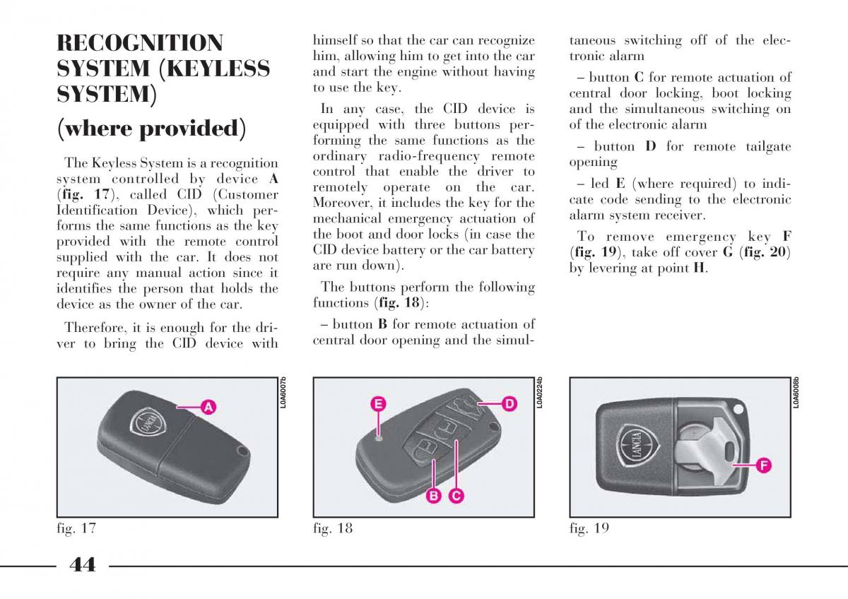 Lancia Thesis owners manual / page 45