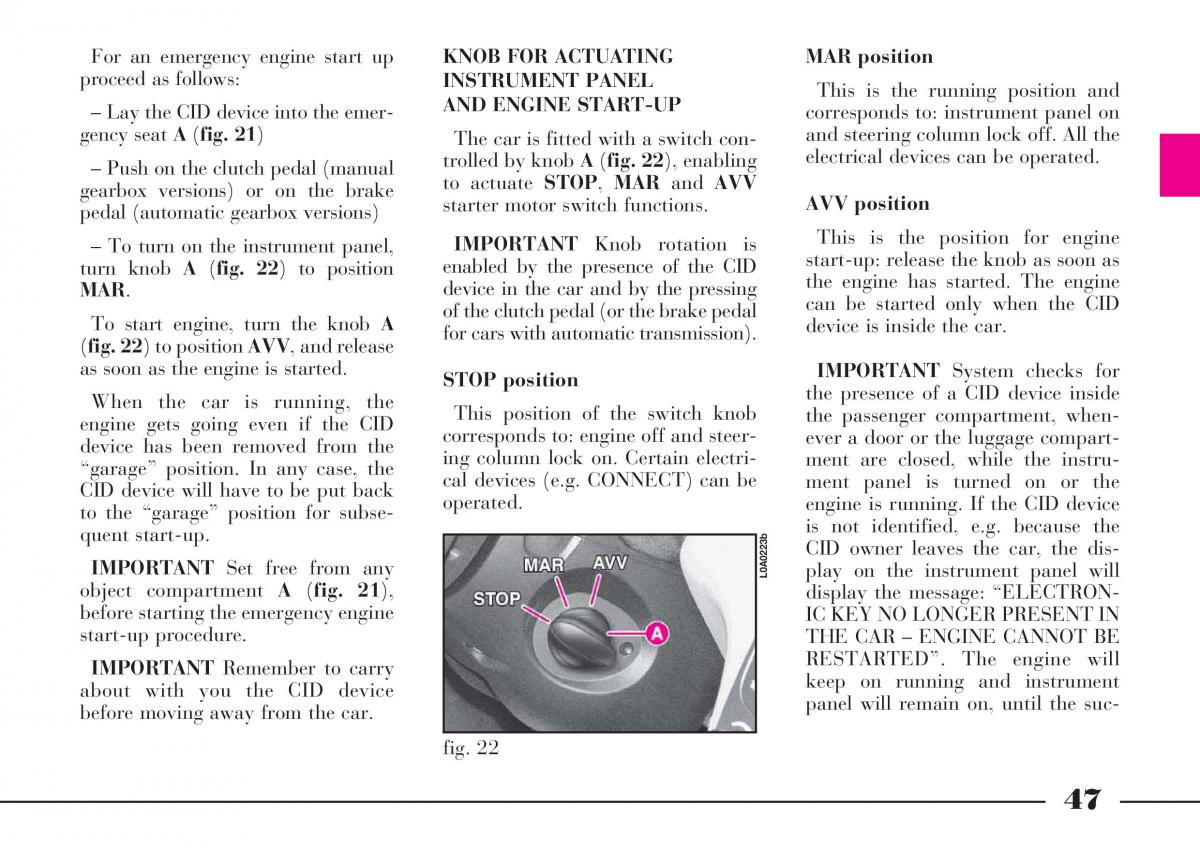 Lancia Thesis owners manual / page 48