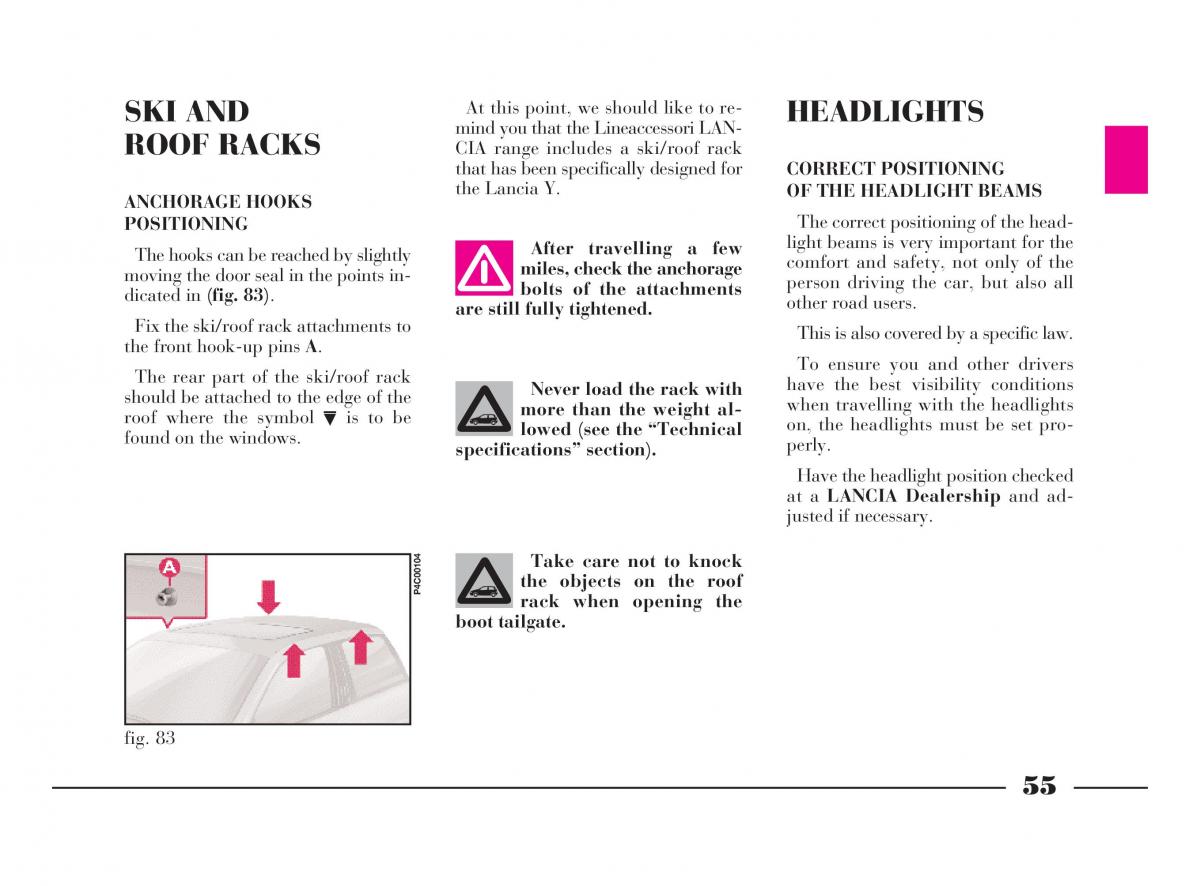 manual  Lancia Y owners manual / page 58