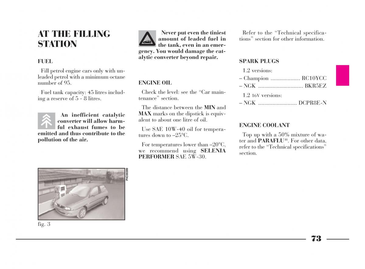 manual  Lancia Y owners manual / page 76