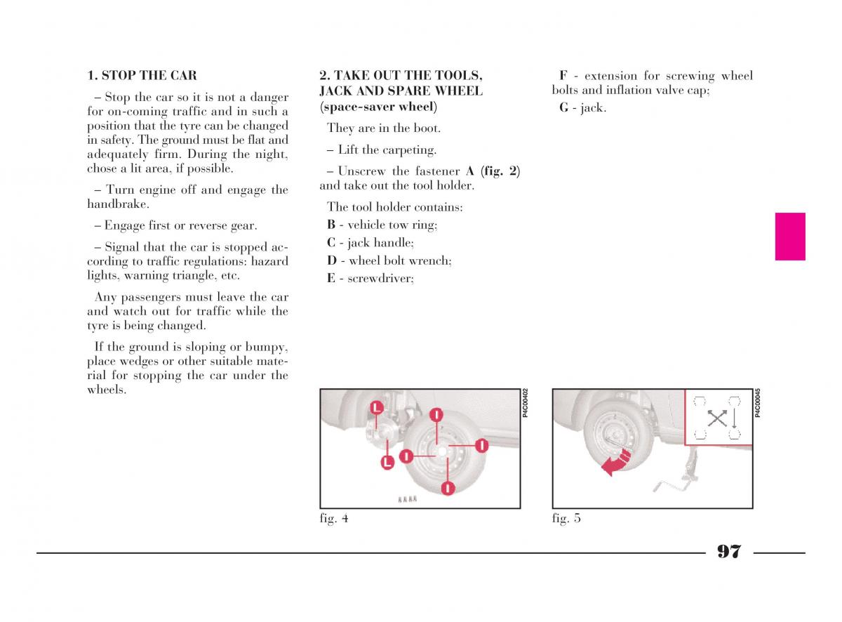 Lancia Y owners manual / page 100