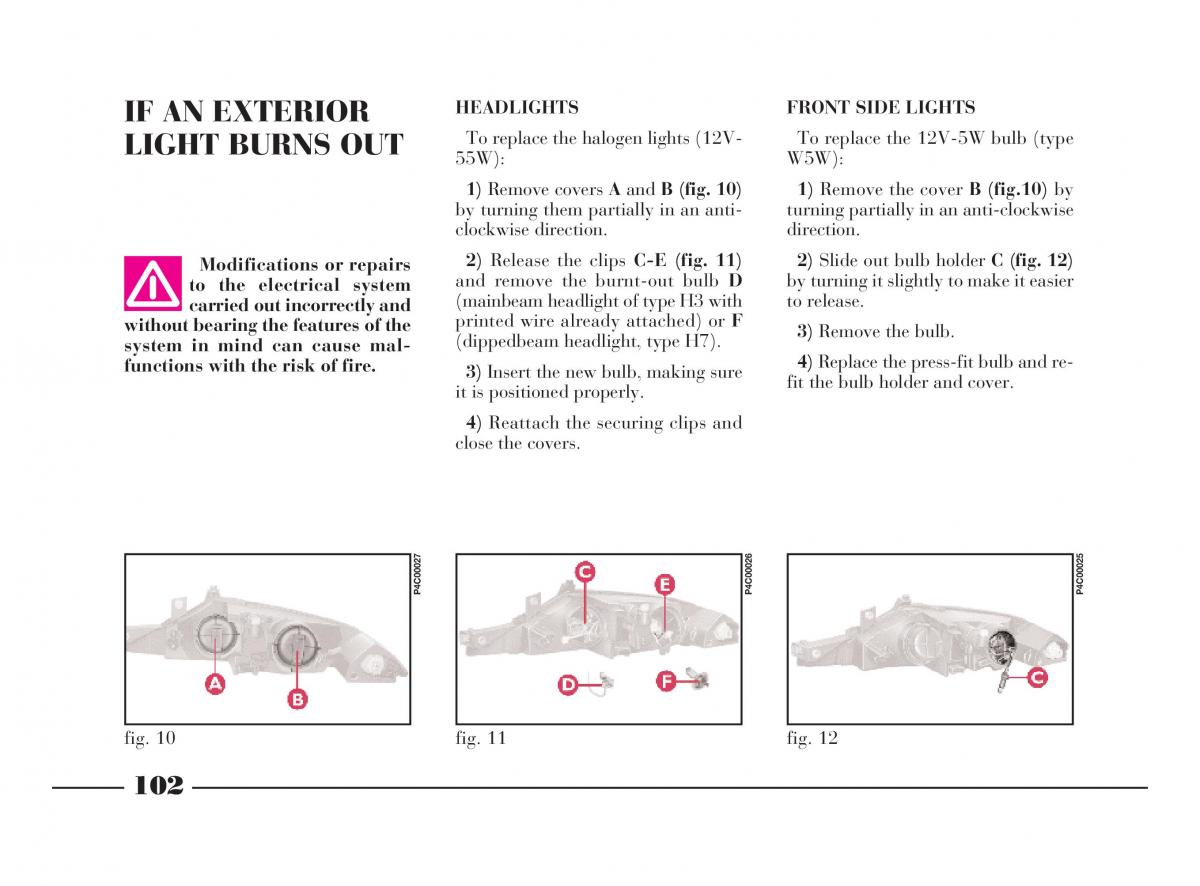 manual  Lancia Y owners manual / page 105