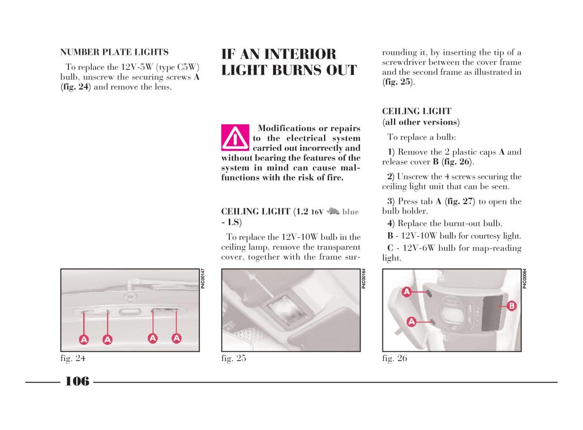 manual  Lancia Y owners manual / page 109