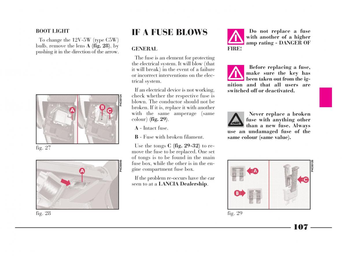 manual  Lancia Y owners manual / page 110