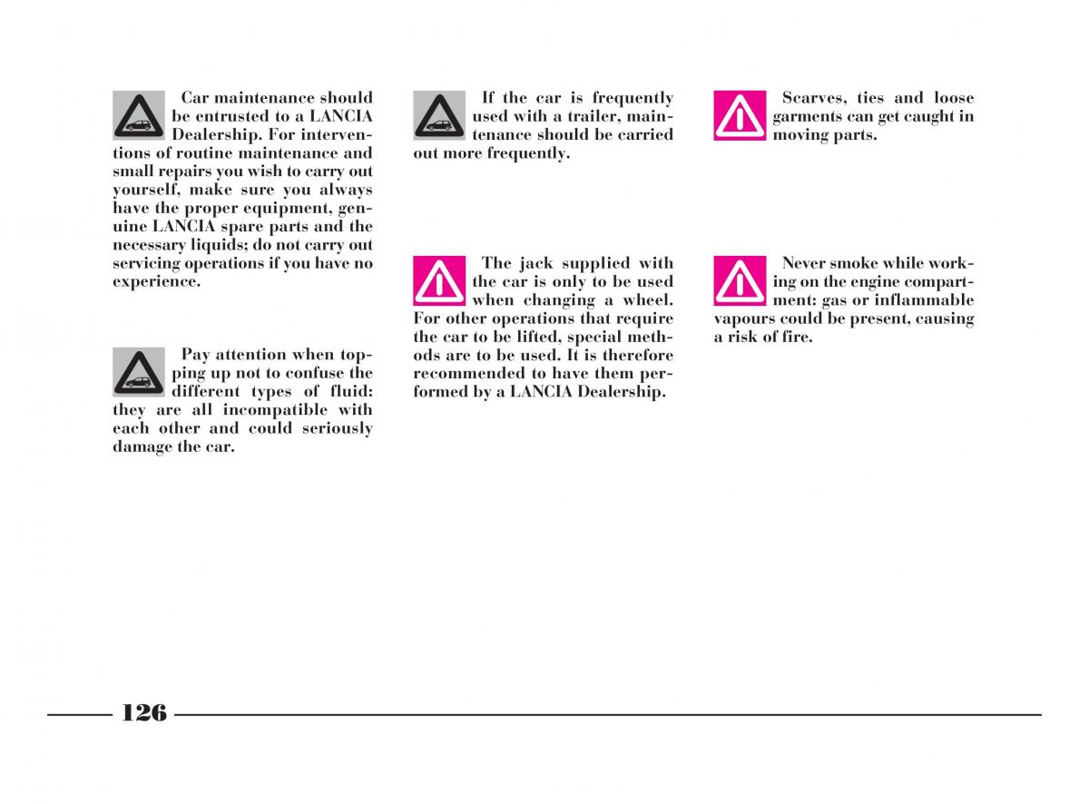 manual  Lancia Y owners manual / page 129