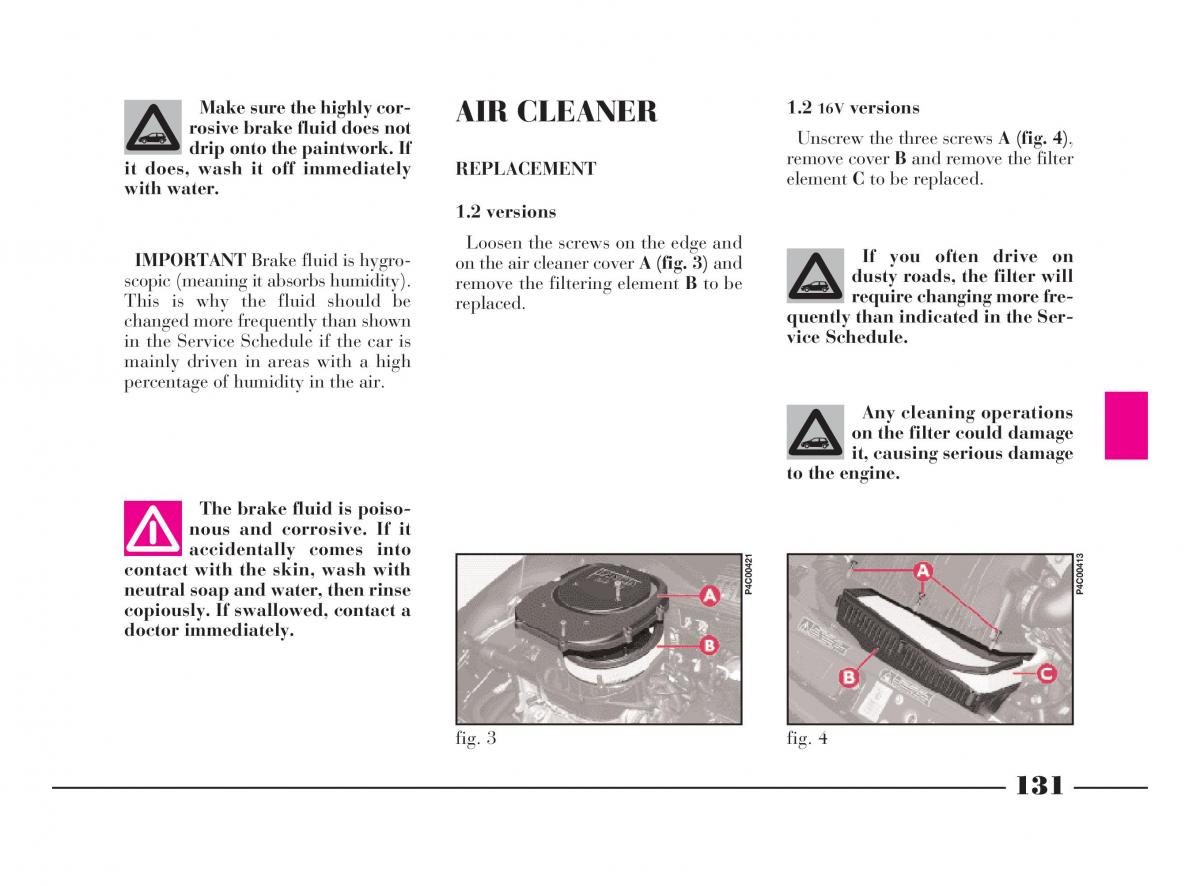 manual  Lancia Y owners manual / page 134