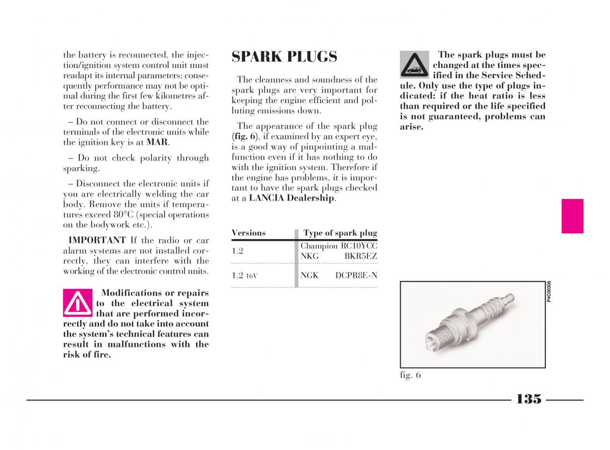 manual  Lancia Y owners manual / page 138