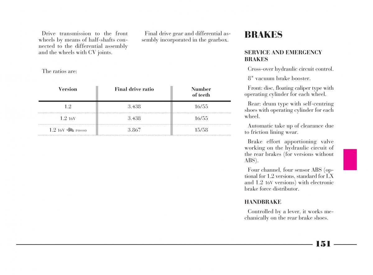 manual  Lancia Y owners manual / page 154