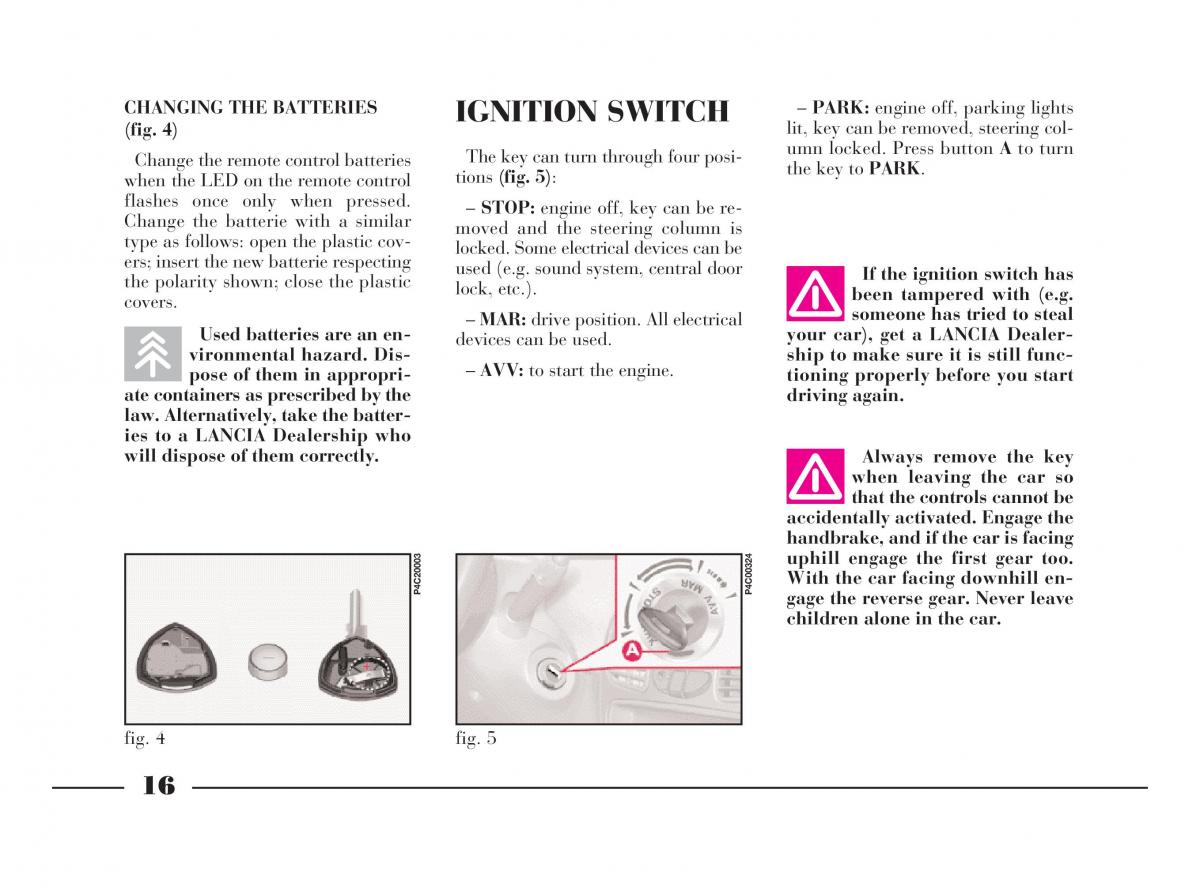 Lancia Y owners manual / page 19