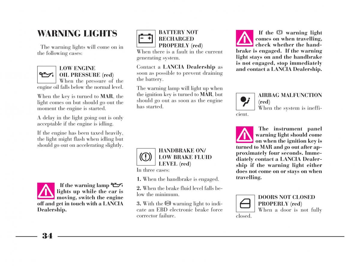 manual  Lancia Y owners manual / page 37