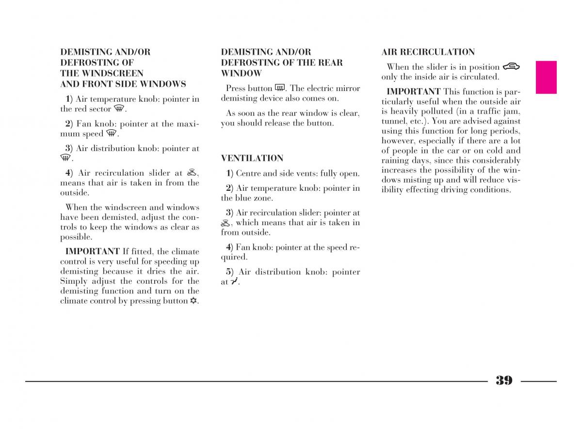 manual  Lancia Y owners manual / page 42