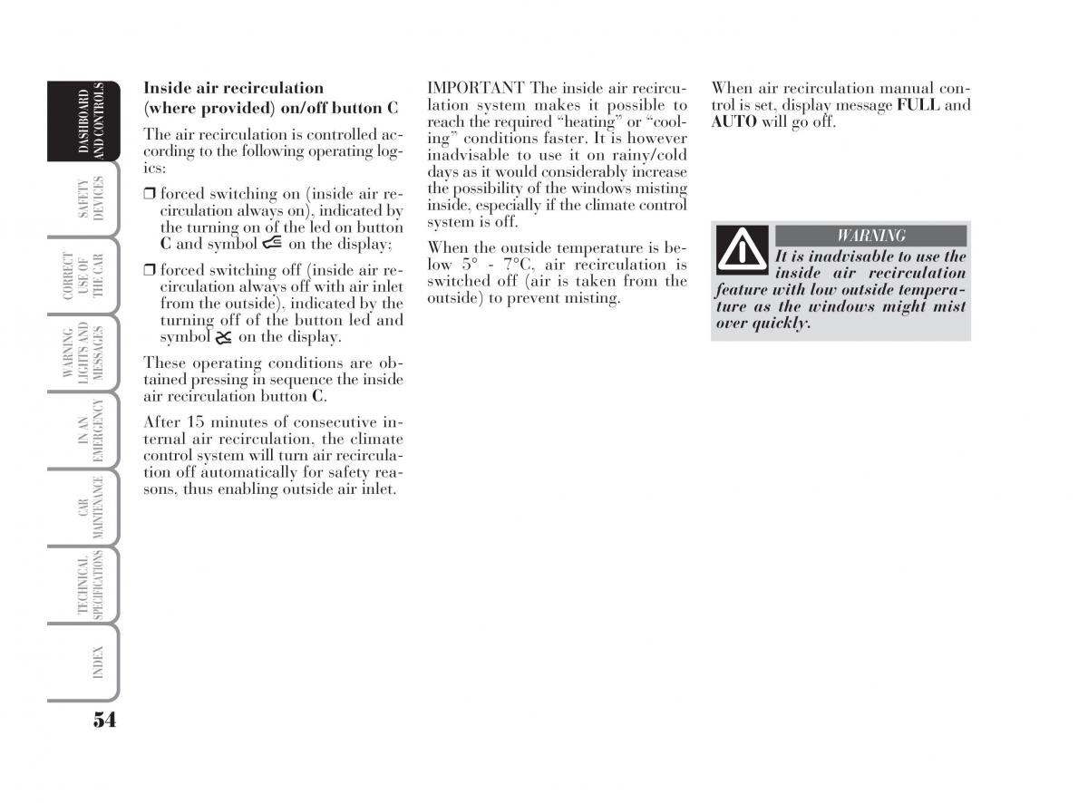 Lancia Ypsilon owners manual / page 55