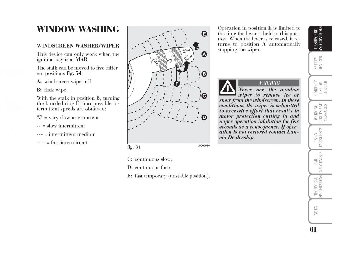 Lancia Ypsilon owners manual / page 62