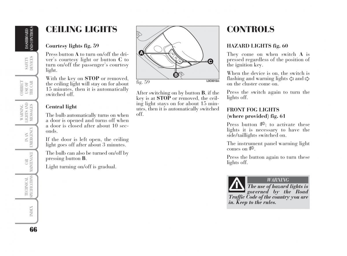 Lancia Ypsilon owners manual / page 67