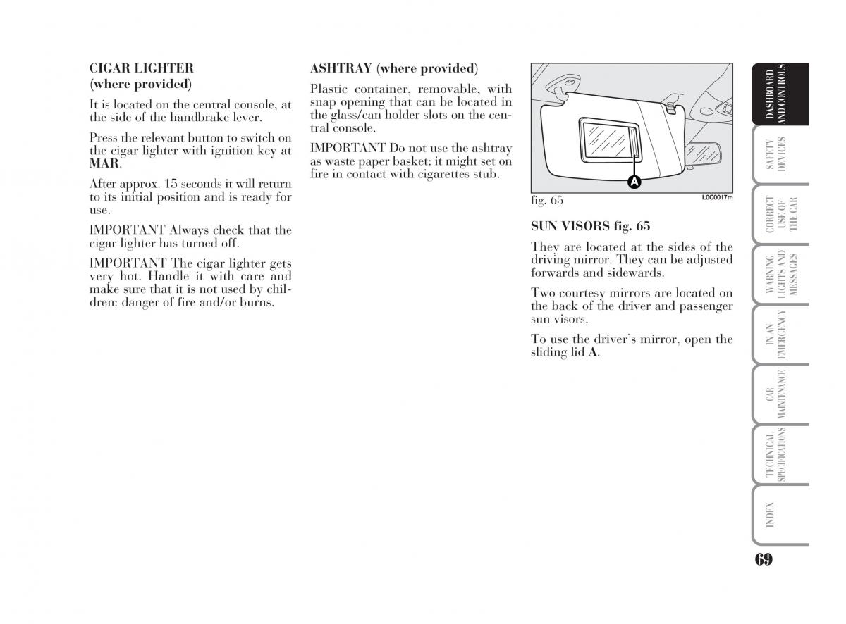 Lancia Ypsilon owners manual / page 70