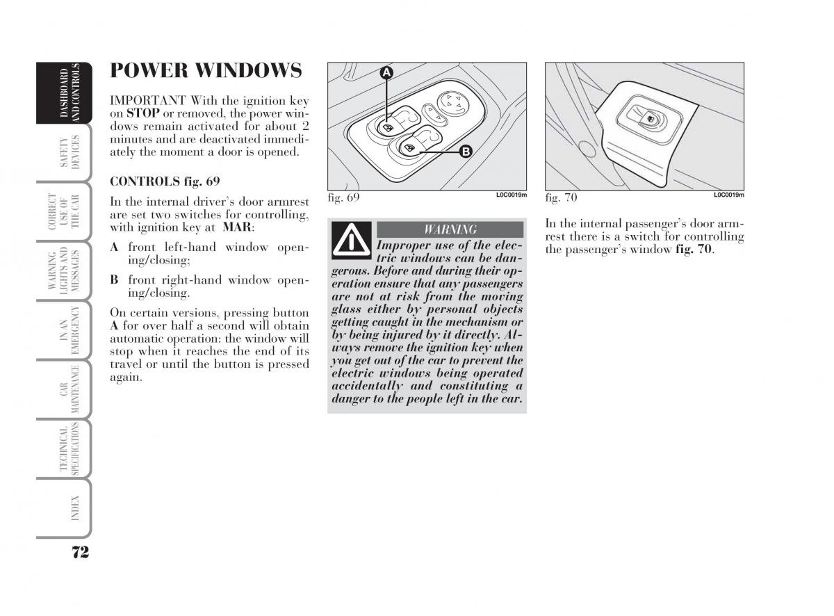 Lancia Ypsilon owners manual / page 73