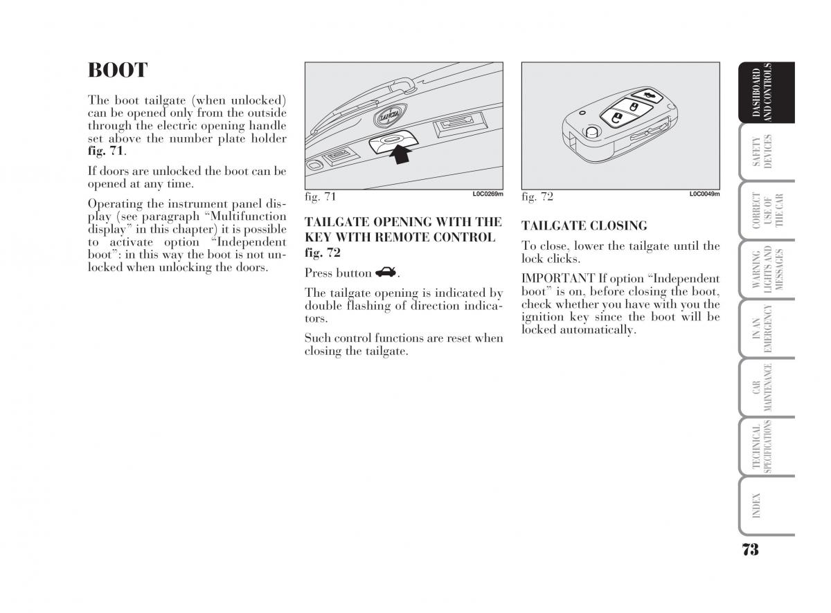 Lancia Ypsilon owners manual / page 74