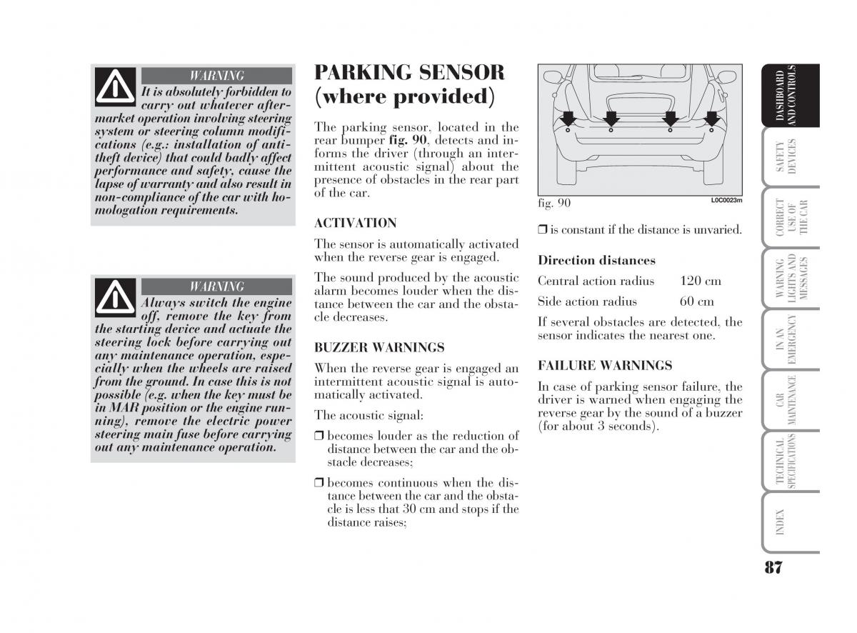 Lancia Ypsilon owners manual / page 88