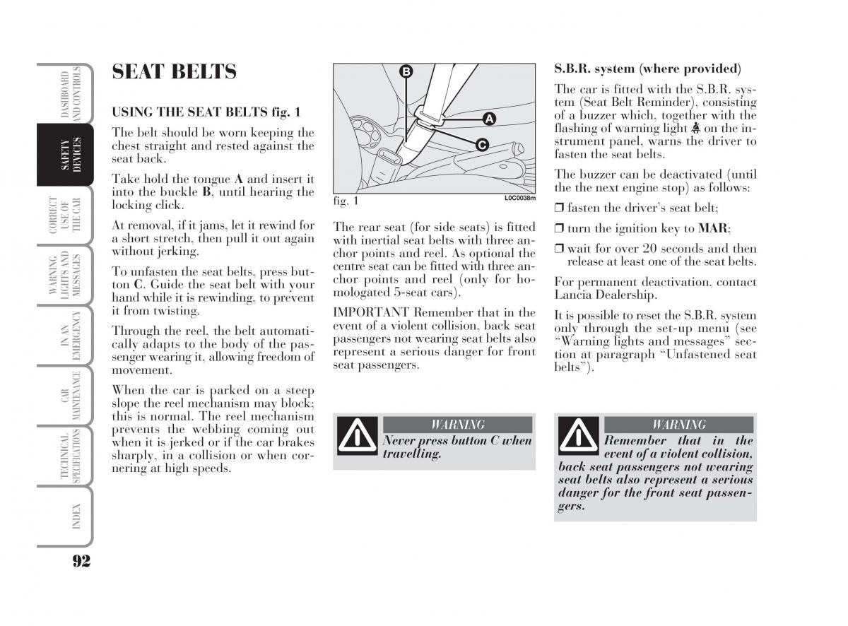 Lancia Ypsilon owners manual / page 93