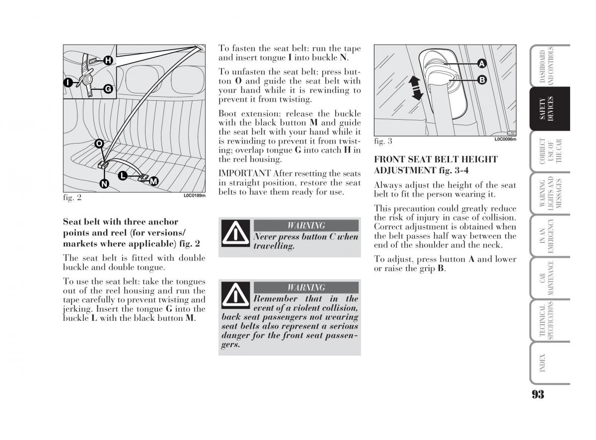 Lancia Ypsilon owners manual / page 94