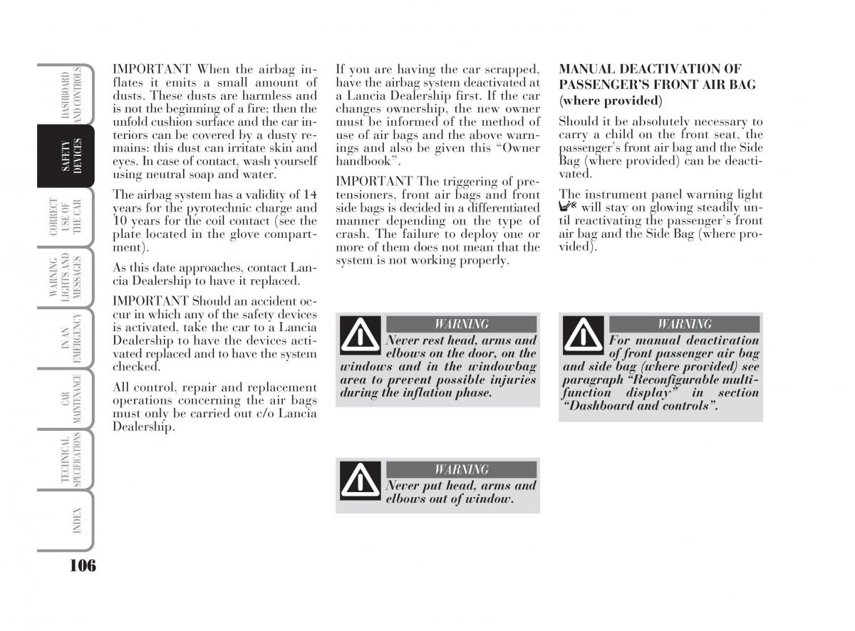 Lancia Ypsilon owners manual / page 107