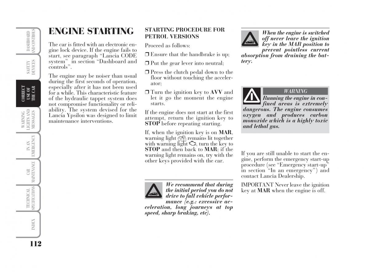 Lancia Ypsilon owners manual / page 113