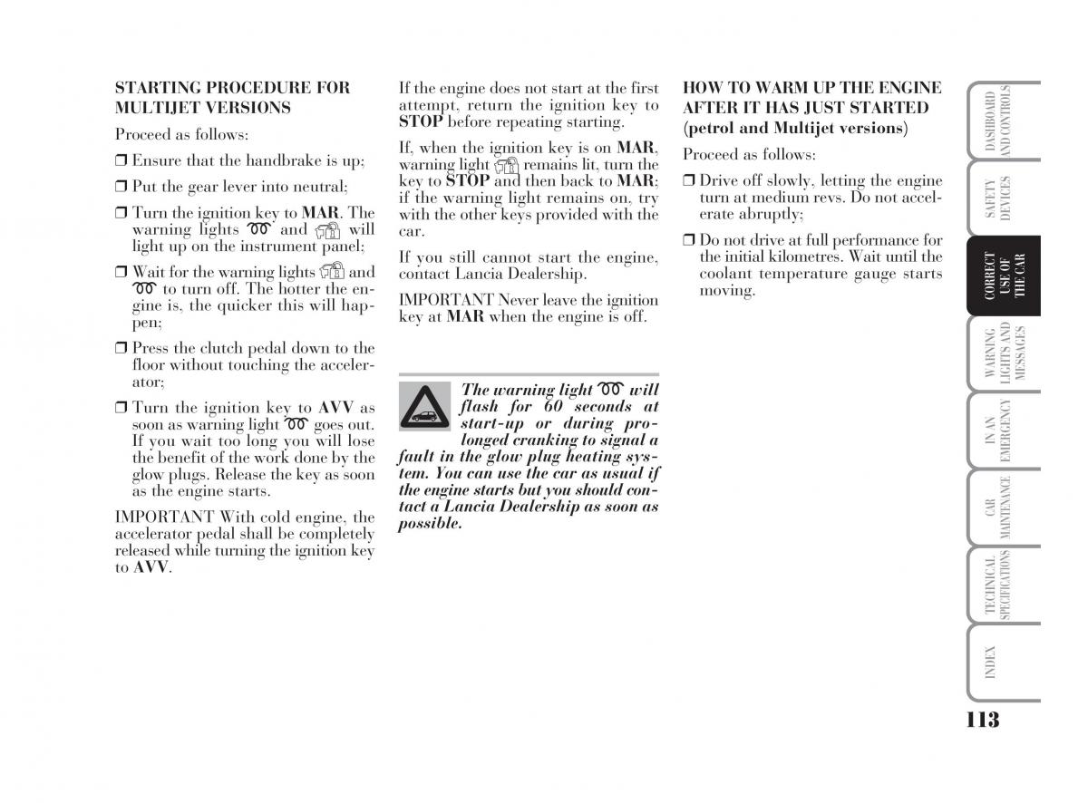 Lancia Ypsilon owners manual / page 114