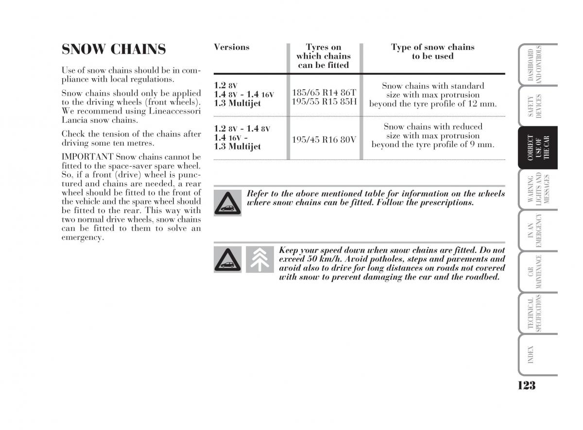 Lancia Ypsilon owners manual / page 124