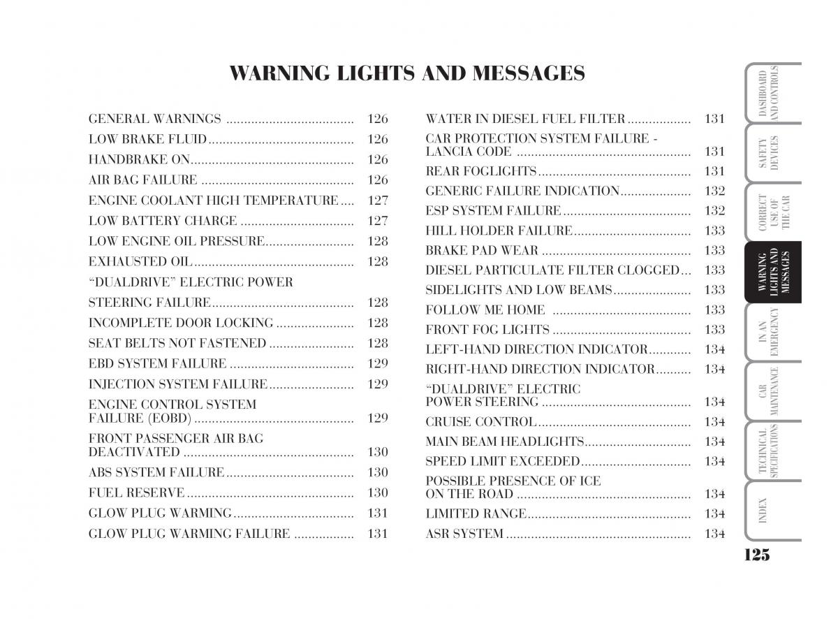 Lancia Ypsilon owners manual / page 126