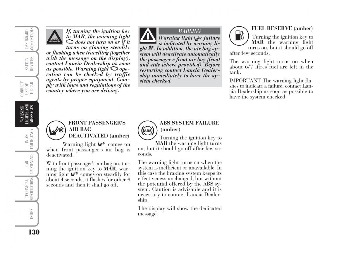 Lancia Ypsilon owners manual / page 131